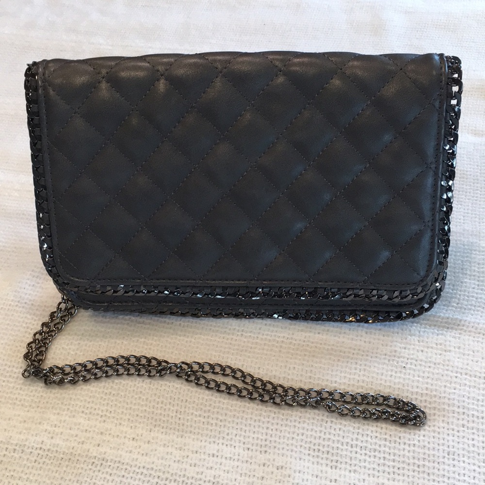 Grey quilted leather shoulder bag